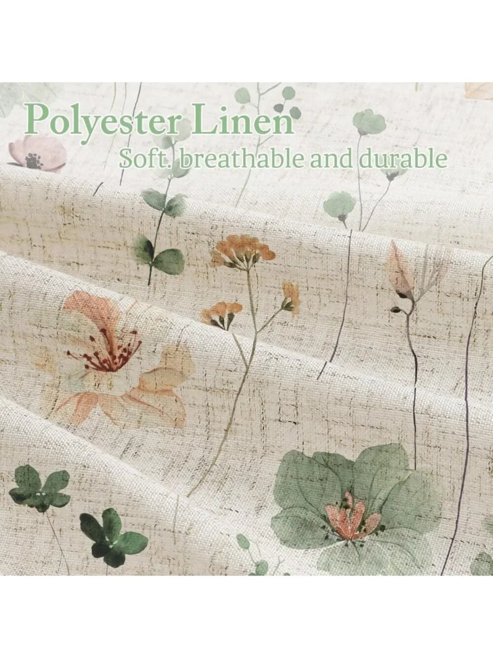 Sage Green Floral Linen Shower Curtain, 72x72, Modern Minimalist, Machine